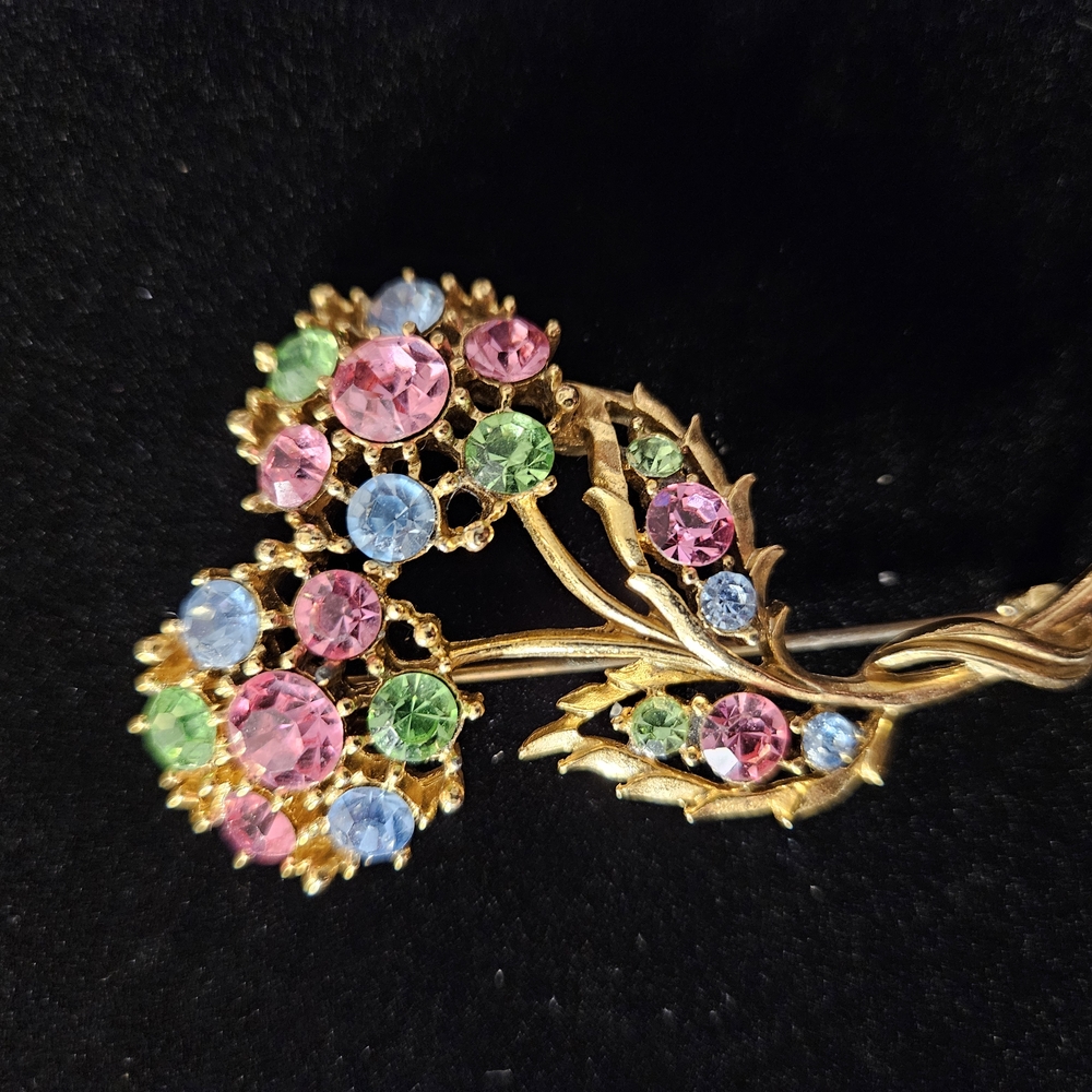 COPY - Elegant Gold Floral Brooch with Pink, Blue, and Green Accents